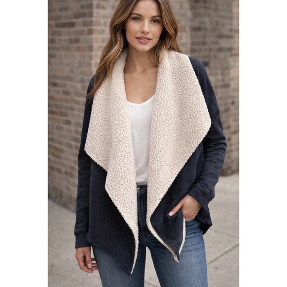 Abercrombie & Fitch Sweaters - Abercrombie & Fitch Sherpa-Lined Y2K Open Front Navy Jacket Cardigan M/L